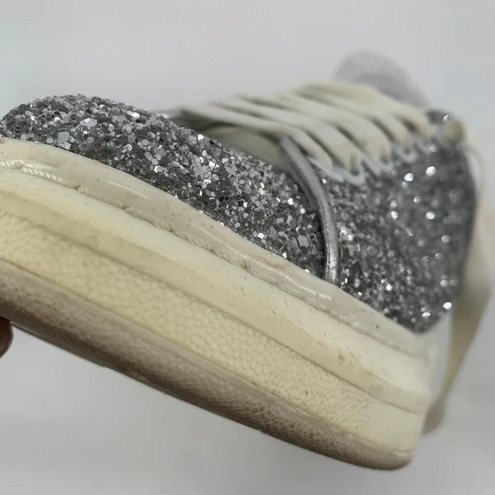 Alexander McQueen Womans 10 Oversized Silver Glitter Platform Sneakers 40